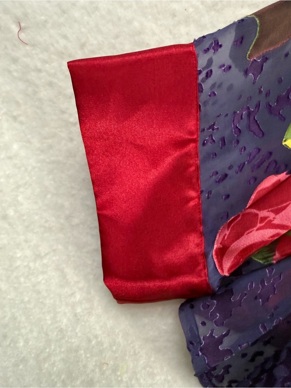 Mirasol Purple Floral sheer kimono with Red Satin Trim - Picture 7 of 7